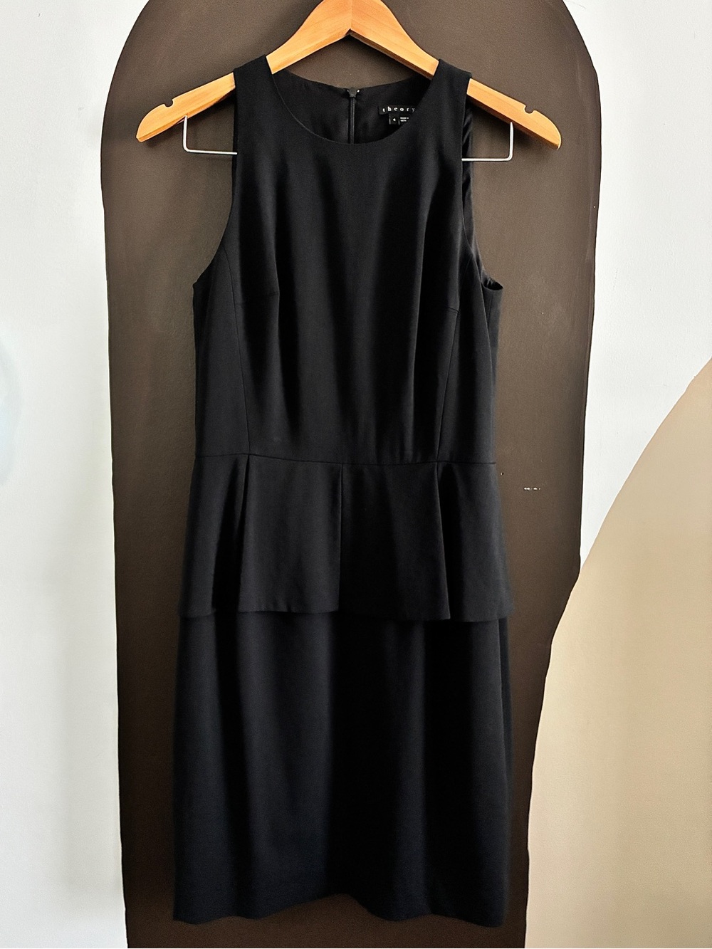 Theory Fefe Black Virgin Wool Peplum Dress Size 4